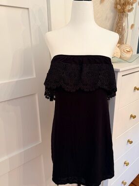 Off-Shoulder Black Mini Dress with Lace Ruffle